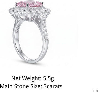 3CT Radiant Cut Double Halo Engagement Ring for Women, Cubic Zirconia 925 Sterling Silver Platinum Plated Cocktail Promise Ring