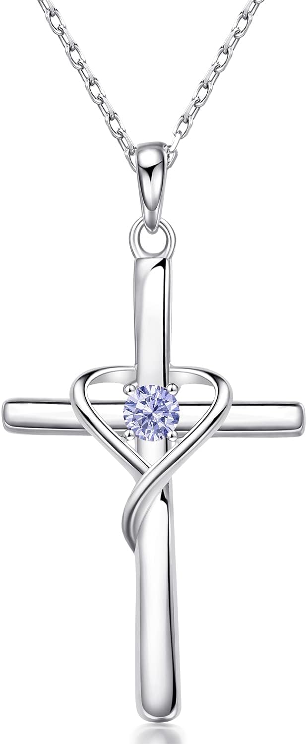 birth-month-inspired CZ cross necklace – product image 10