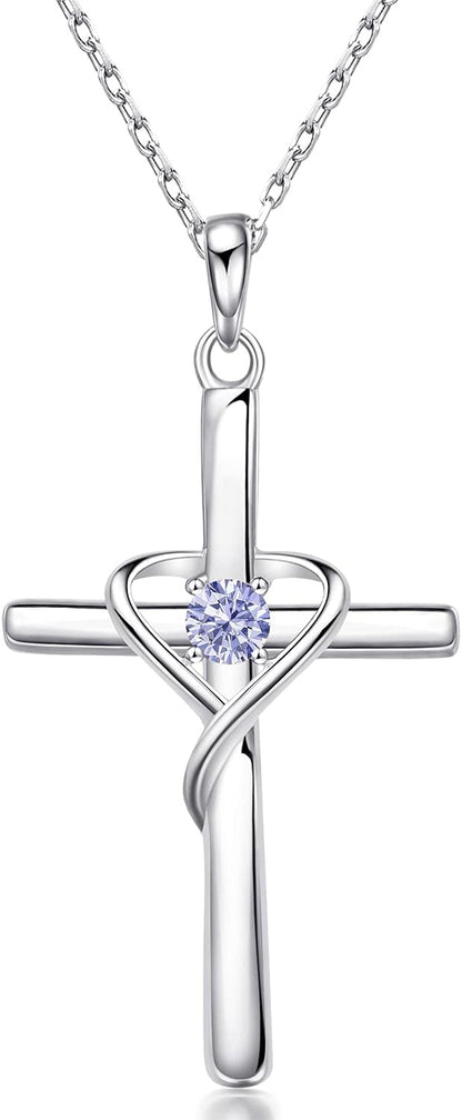 birth-month-inspired CZ cross necklace – product image 10