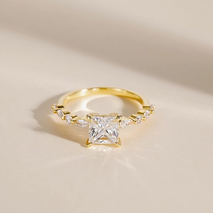 2CT Princess Cut Sterling Silver CZ Solitaire Ring