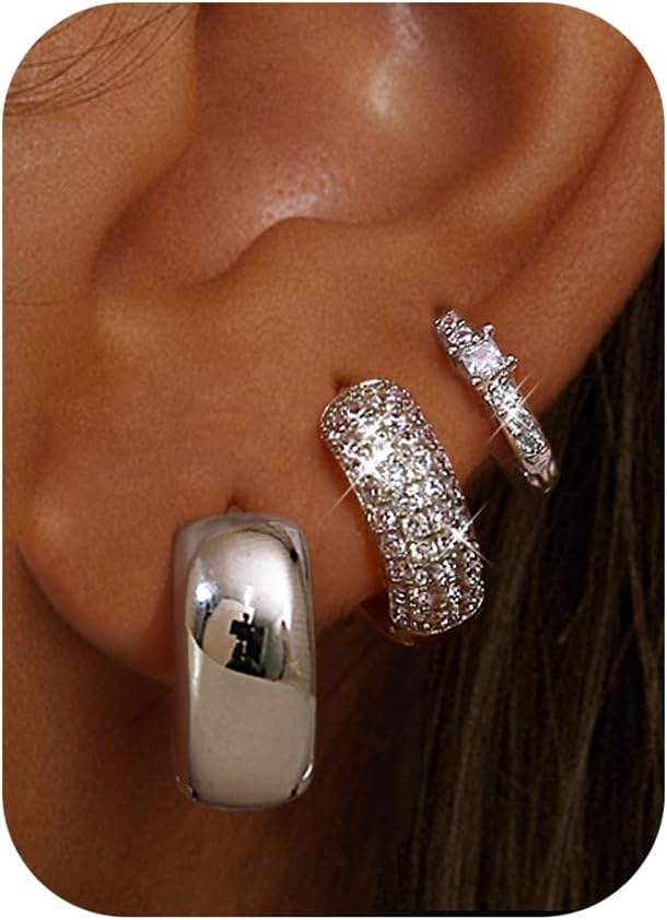 lightweight huggie hoop earring stack – product image 9