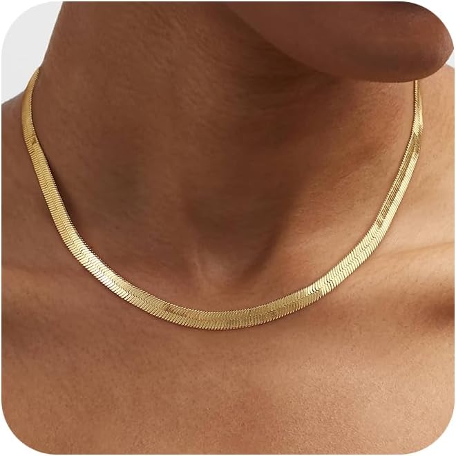 Gold Necklace for Women, 14K Gold Plated Chunky Chain Necklace