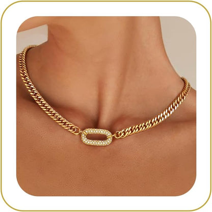 Gold Necklace for Women, 14K Gold Plated Chunky Chain Necklace