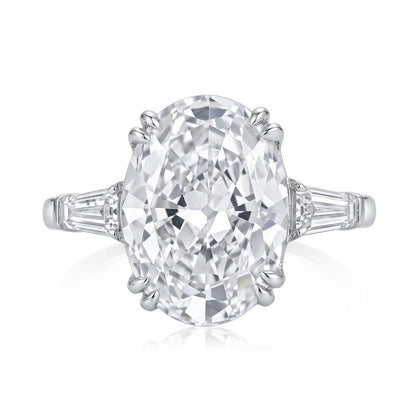 6 Carat Oval Cut Cubic Zirconia Engagement Ring for Women, 925 Sterling Silver Platinum Plated Three Stone Promise Ring with Tapered Baguette Side Stones