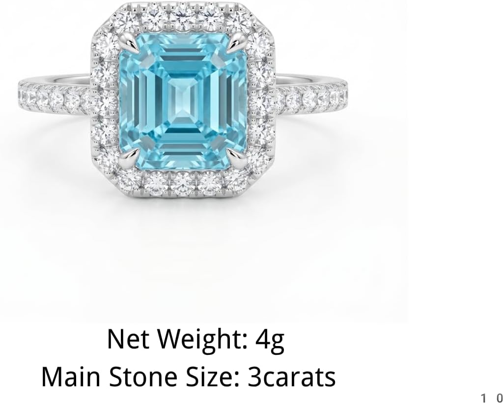 3 Carat Asscher Cut Cubic Zirconia Engagement Ring for Women, Vintage Halo 925 Sterling Silver Platinum Plated Statement Promise Ring
