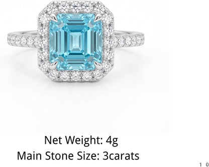 3 Carat Asscher Cut Cubic Zirconia Engagement Ring for Women, Vintage Halo 925 Sterling Silver Platinum Plated Statement Promise Ring