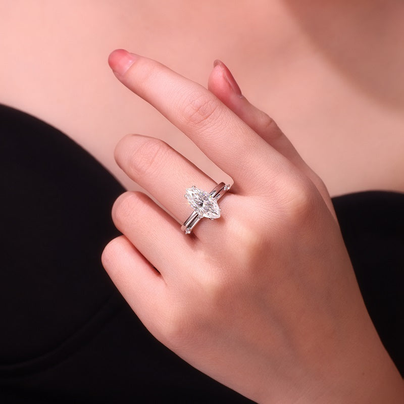 3CT Marquise Cut Moissanite Open Band Ring Set | Stackable Modern Design |