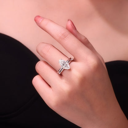 3CT Marquise Cut Moissanite Open Band Ring Set | Stackable Modern Design |