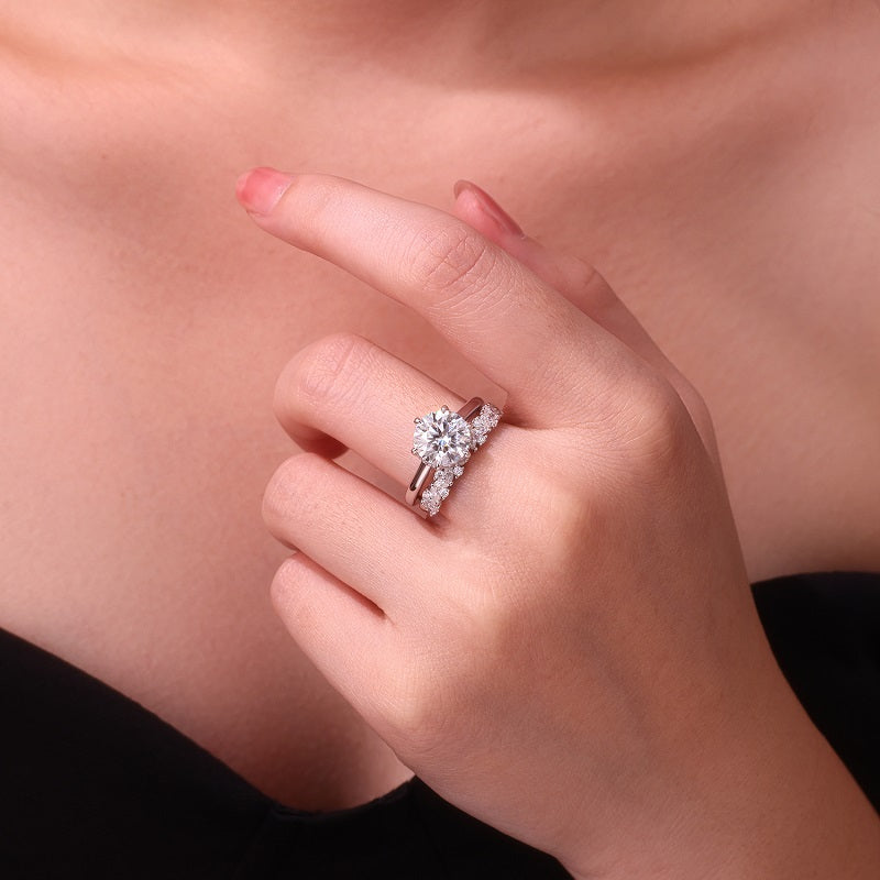 3CT Round Cut Moissanite Lace Band Ring | Hidden Halo |