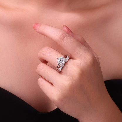 3CT Round Cut Moissanite Lace Band Ring | Hidden Halo |