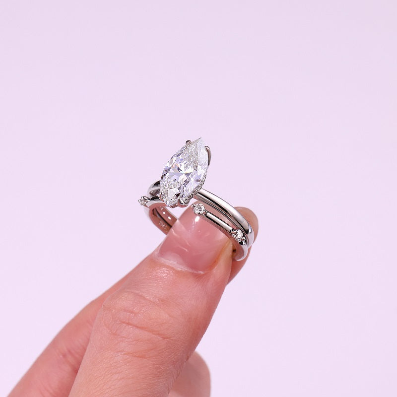 3CT Marquise Cut Moissanite Open Band Ring Set | Stackable Modern Design |