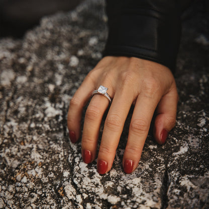 2CT 925 Sterling Silver Princess Cut Engagement Ring