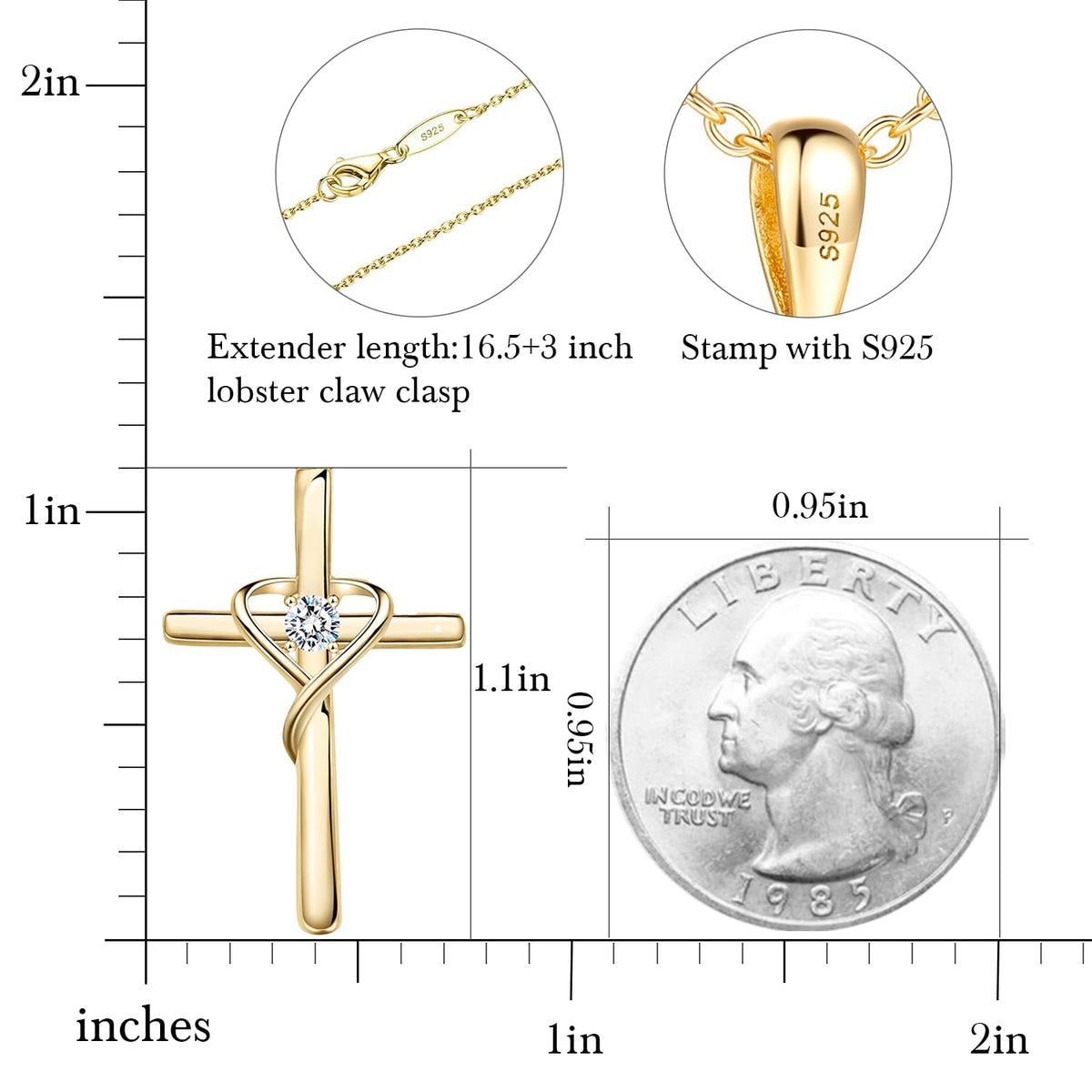 14K gold-plated cross pendant necklace – product image 32