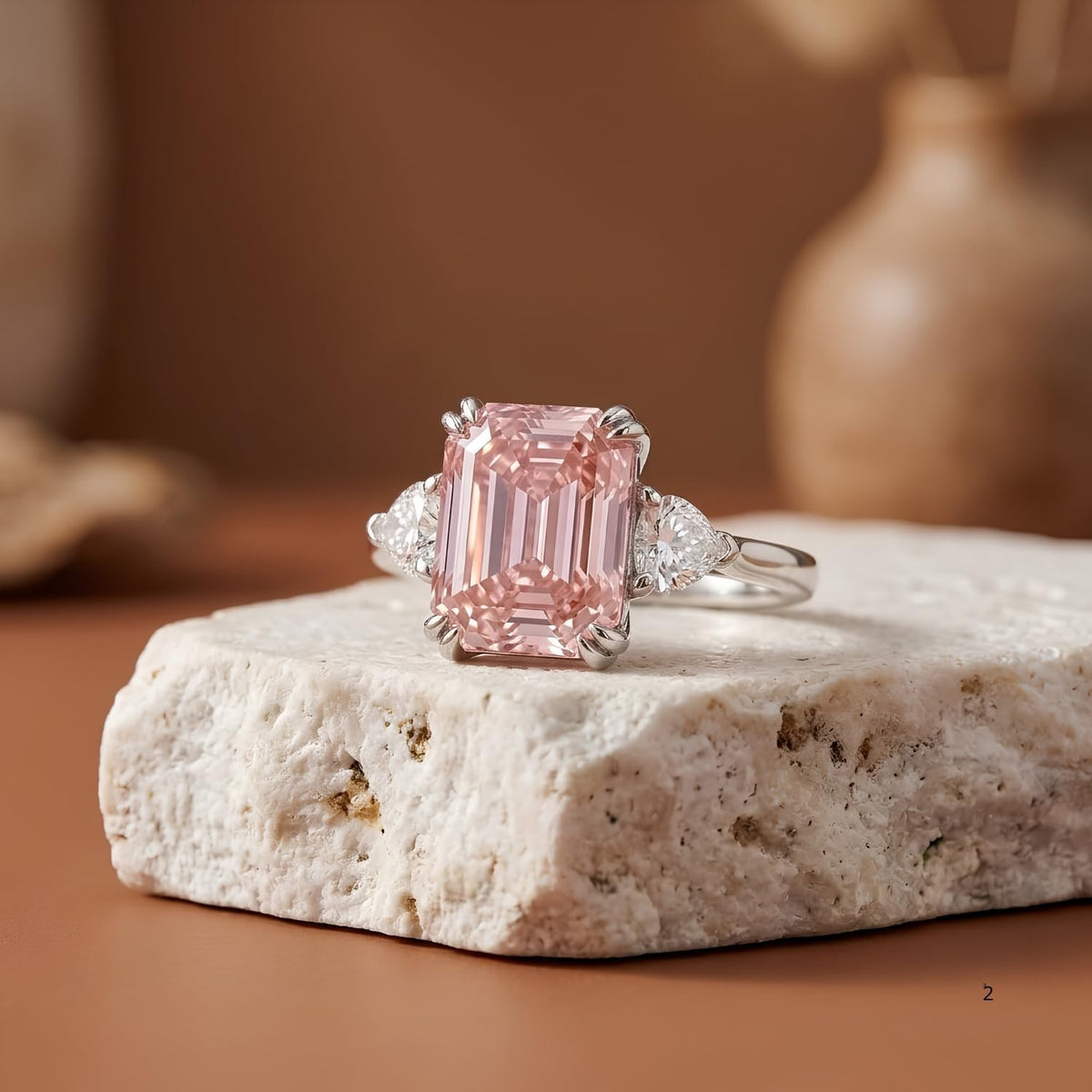 4 Carat Pink Asscher Cut CZ Engagement Ring for Women, Three Stone 925 Sterling Silver Promise Ring with Platinum Plating, Wedding Ring, Cocktail Ring, Pink Ring, Anniversary Jewelry Gift, Diamond Alternative