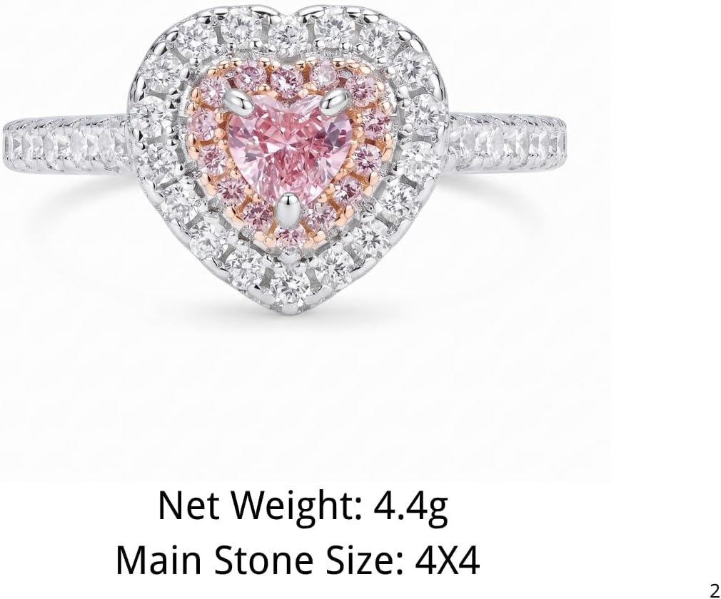Heart Halo Cubic Zirconia Engagement Ring for Women, 925 Sterling Silver Platinum Plated Promise Ring, Ice Flower Statement Ring