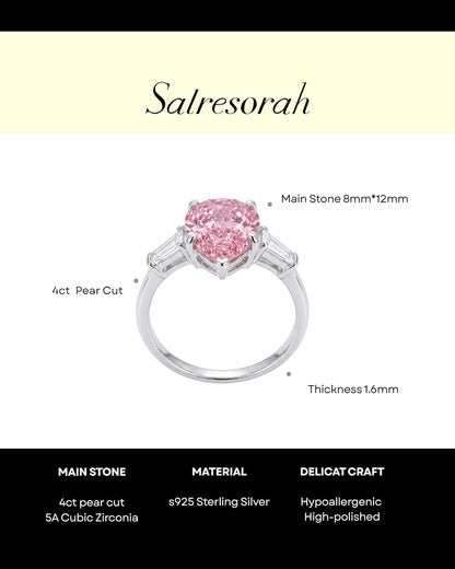 4 Carat Pear Cut Engagement Ring for Women, 925 Sterling Silver Three Stone Cubic Zirconia Ring with Platinum Plating, Baguette Side Stones, Promise Ring, Bridal Wedding Jewelry, Gift for Her