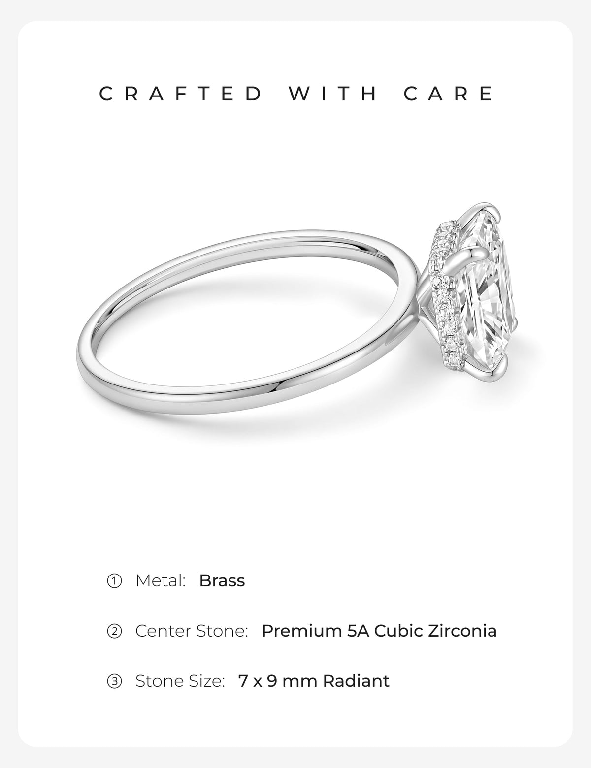Radiant Cut Brass Engagement Ring – product view 8