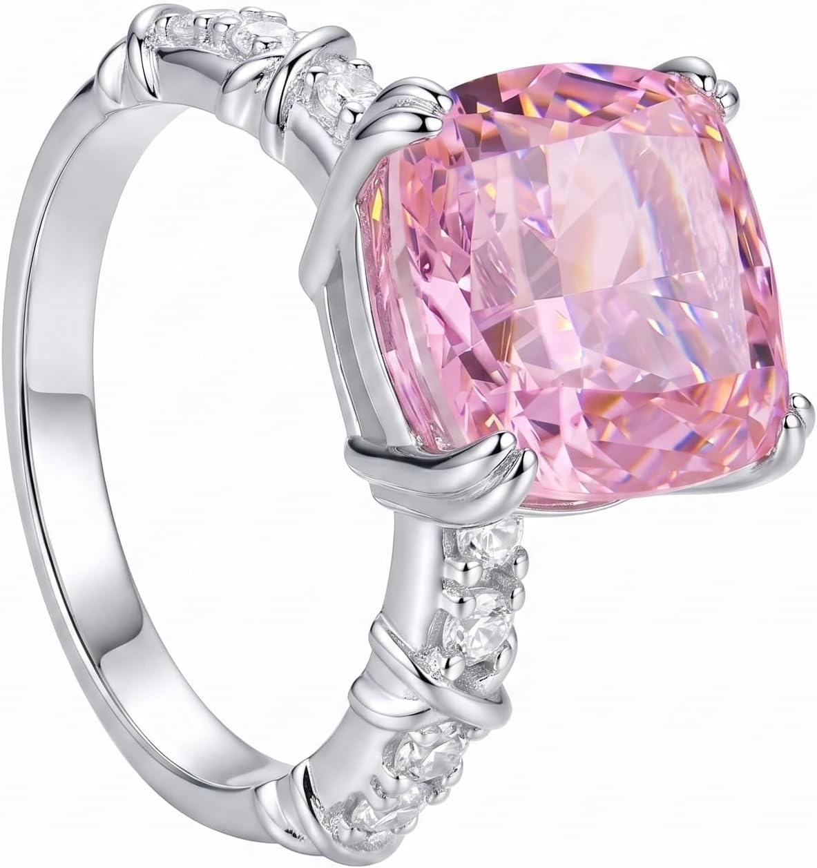 5CT Cushion Cut Cubic Zirconia Engagement Ring for Women, 925 Sterling Silver Platinum Plated Side Stone Cocktail Promise Ring