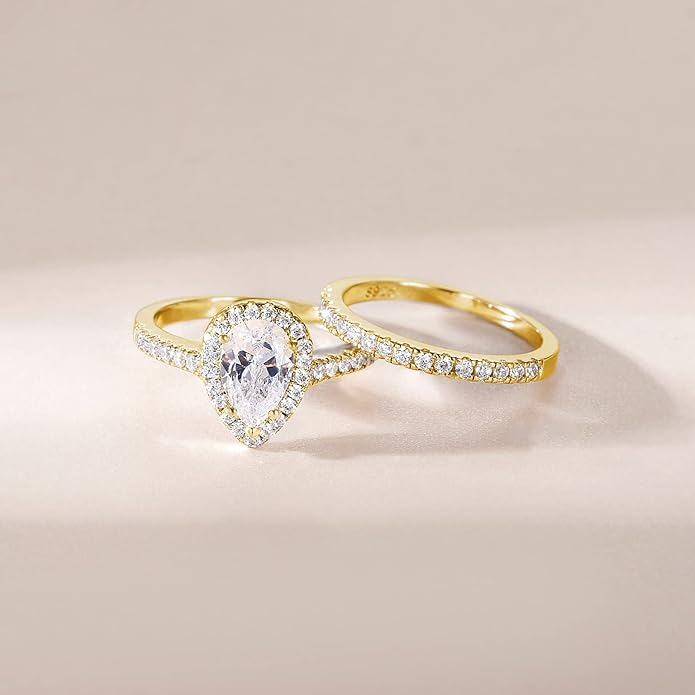 1.5CT Teardrop Halo Cubic Zirconia Ring Set
