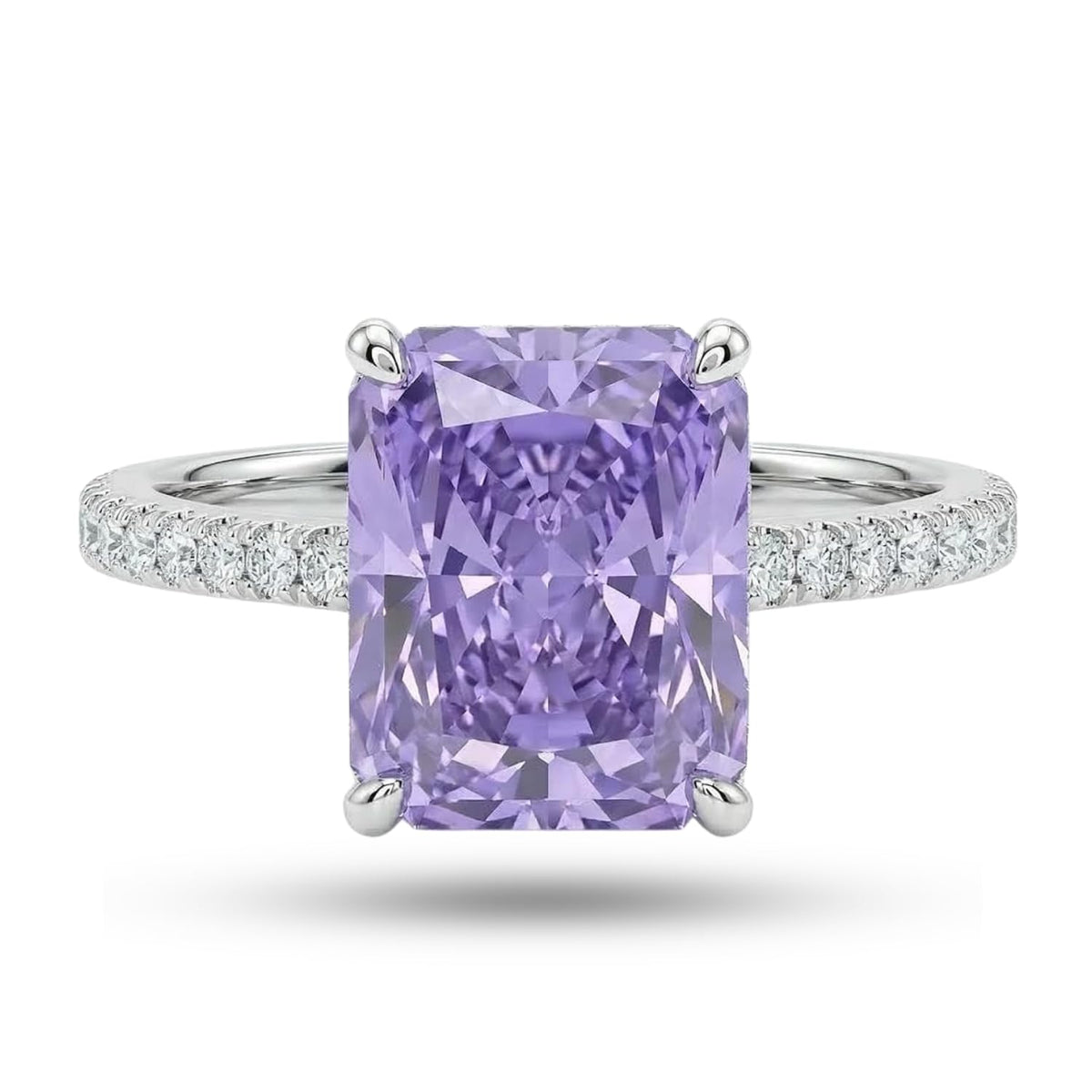 4 CT Radiant Cut Crushed Ice Cubic Zirconia Engagement Ring for Women, Hidden Halo 925 Sterling Silver Platinum Plated Promise Ring, Three Stone Statement Ring, Available in 5 Colors
