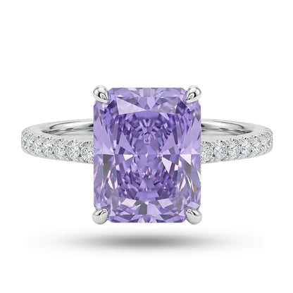 4 CT Radiant Cut Crushed Ice Cubic Zirconia Engagement Ring for Women, Hidden Halo 925 Sterling Silver Platinum Plated Promise Ring, Three Stone Statement Ring, Available in 5 Colors