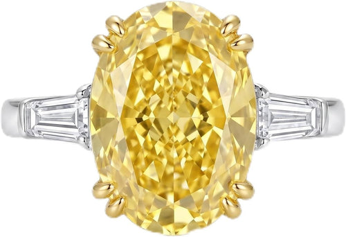 6 Carat Oval Cut Cubic Zirconia Engagement Ring for Women, 925 Sterling Silver Platinum Plated Three Stone Promise Ring with Tapered Baguette Side Stones