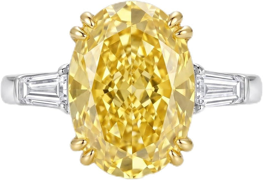 6 Carat Oval Cut Cubic Zirconia Engagement Ring for Women, 925 Sterling Silver Platinum Plated Three Stone Promise Ring with Tapered Baguette Side Stones