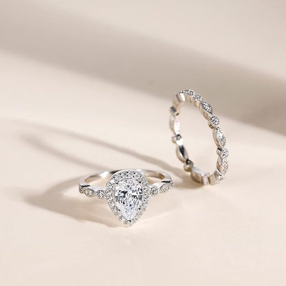 1,5 Karat 925 Sterling Silber Hochzeit Tropfen Brautring Set