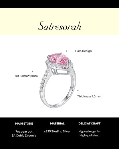7 Carat Pear Cut Cubic Zirconia Engagement Ring for Women, Crushed Ice Halo 925 Sterling Silver Platinum Plated Teardrop Promise Ring, Statement Bridal Jewelry
