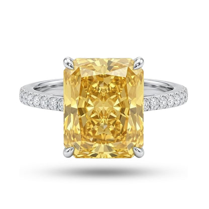 4 CT Radiant Cut Crushed Ice Cubic Zirconia Engagement Ring for Women, Hidden Halo 925 Sterling Silver Platinum Plated Promise Ring, Three Stone Statement Ring, Available in 5 Colors