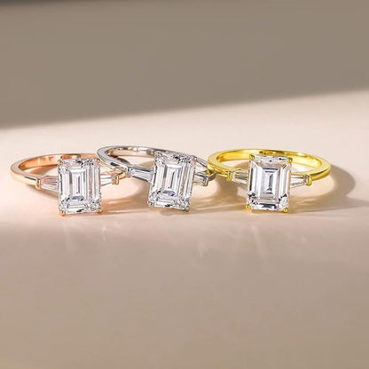 3CT 925 Sterling Silver Emerald Cut CZ Engagement Ring