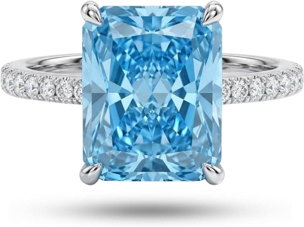 4 CT Radiant Cut Crushed Ice Cubic Zirconia Engagement Ring for Women, Hidden Halo 925 Sterling Silver Platinum Plated Promise Ring, Three Stone Statement Ring, Available in 5 Colors