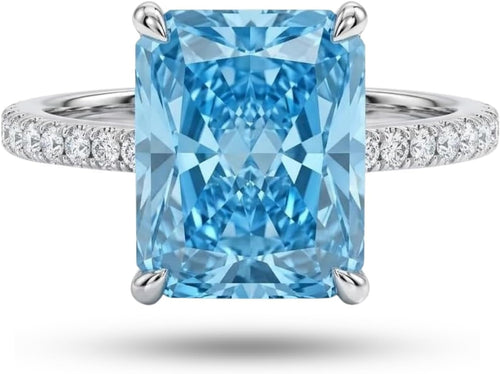 4 CT Radiant Cut Crushed Ice Cubic Zirconia Engagement Ring for Women, Hidden Halo 925 Sterling Silver Platinum Plated Promise Ring, Three Stone Statement Ring, Available in 5 Colors