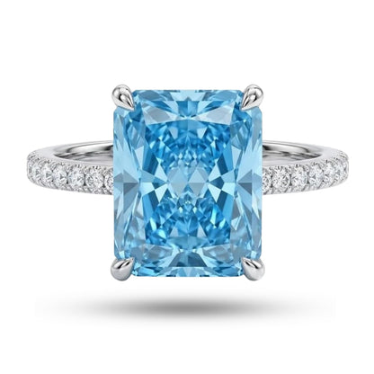 4 CT Radiant Cut Crushed Ice Cubic Zirconia Engagement Ring for Women, Hidden Halo 925 Sterling Silver Platinum Plated Promise Ring, Three Stone Statement Ring, Available in 5 Colors