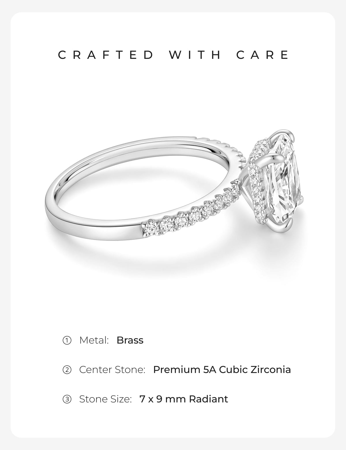 Radiant Cut Engagement Ring – Gold or Silver Tone – product view 8