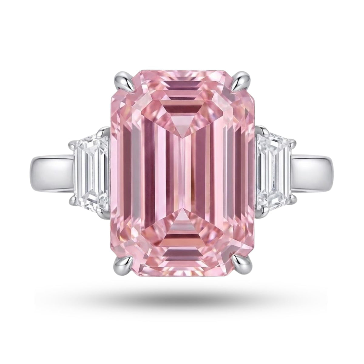 7 Carat Emerald Cut Cubic Zirconia Three Stone Engagement Ring for Women, 925 Sterling Silver Platinum Plated Promise Ring with Tapered Baguette Side Stones, Statement Wedding Jewelry