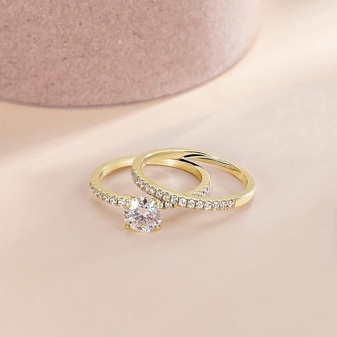 1.25CT 925 Sterling Silver Double Round Engagement Ring Sets