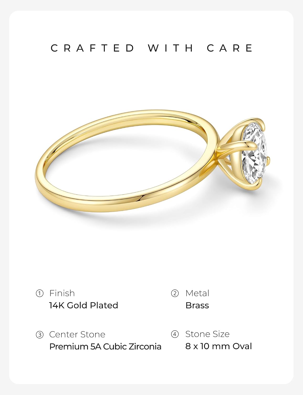 Oval Cut Engagement Ring – Gold or Silver Tone – product view 2
