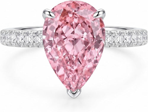 7CT Pear Cut Cubic Zirconia Engagement Ring for Women, 925 Sterling Silver Platinum Plated Pave Promise Cocktail Ring