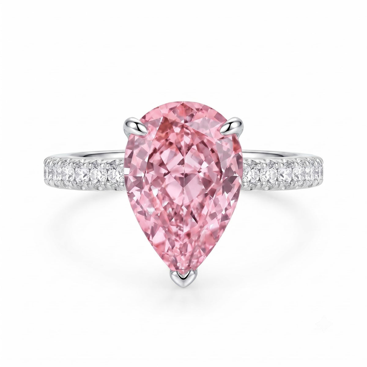 7CT Pear Cut Cubic Zirconia Engagement Ring for Women, 925 Sterling Silver Platinum Plated Pave Promise Cocktail Ring