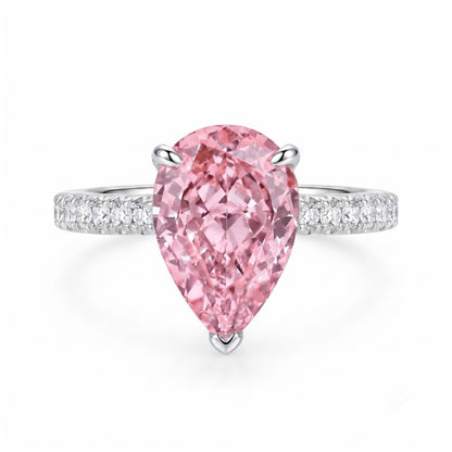 7CT Pear Cut Cubic Zirconia Engagement Ring for Women, 925 Sterling Silver Platinum Plated Pave Promise Cocktail Ring