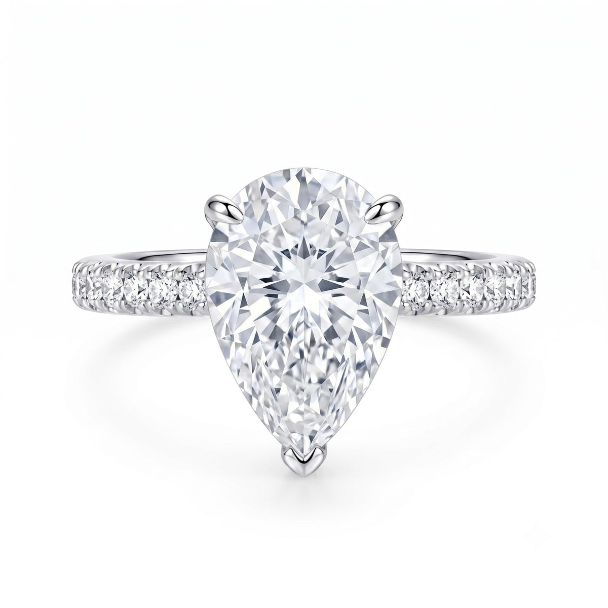 7CT Pear Cut Cubic Zirconia Engagement Ring for Women, 925 Sterling Silver Platinum Plated Pave Promise Cocktail Ring