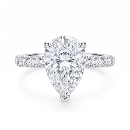 7CT Pear Cut Cubic Zirconia Engagement Ring for Women, 925 Sterling Silver Platinum Plated Pave Promise Cocktail Ring