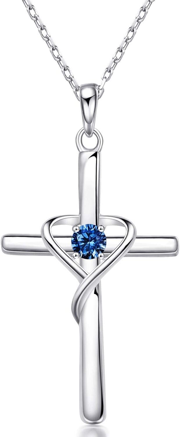S925 cross birthstone necklace with 5A CZ