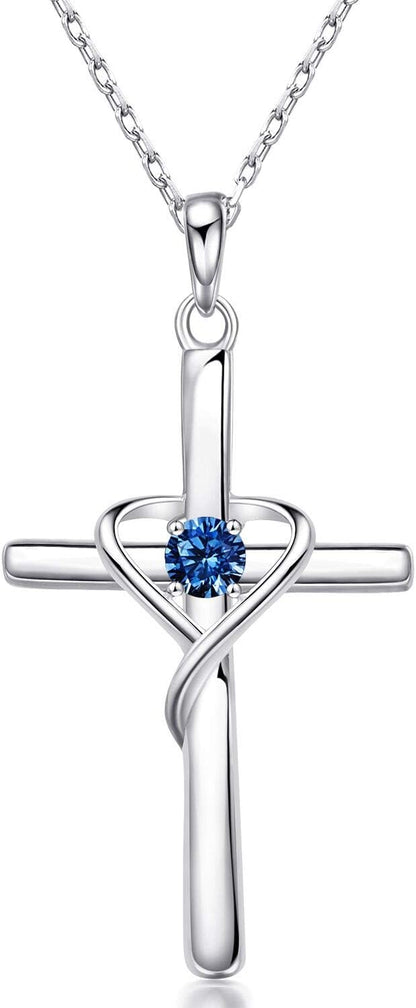 S925 cross birthstone necklace with 5A CZ