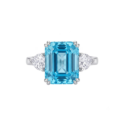 4 Carat Pink Asscher Cut CZ Engagement Ring for Women, Three Stone 925 Sterling Silver Promise Ring with Platinum Plating, Wedding Ring, Cocktail Ring, Pink Ring, Anniversary Jewelry Gift, Diamond Alternative