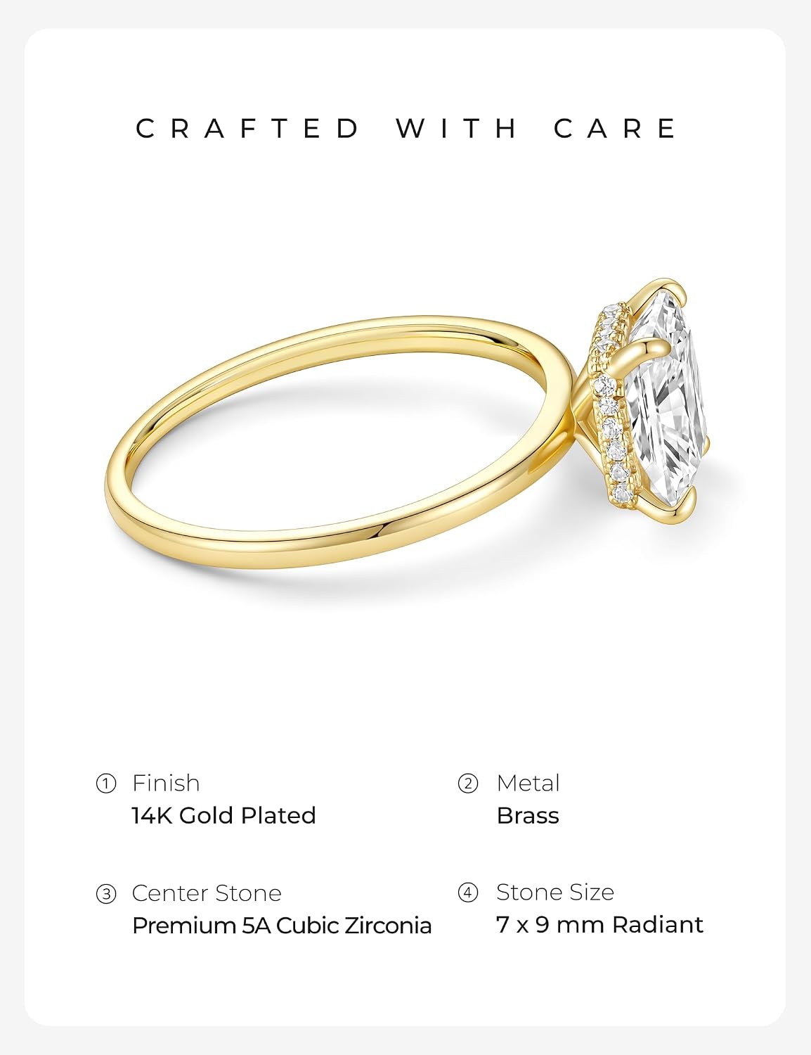 Radiant Cut Brass Engagement Ring – product view 2