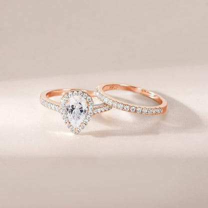 1.5CT Teardrop Halo Cubic Zirconia Ring Set