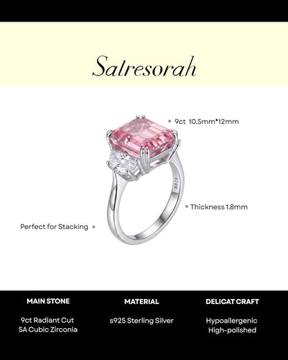 9CT Radiant Cut Crushed Ice Cubic Zirconia Three Stone Engagement Ring for Women, 925 Sterling Silver Platinum Plated Promise Anniversary Cocktail Ring
