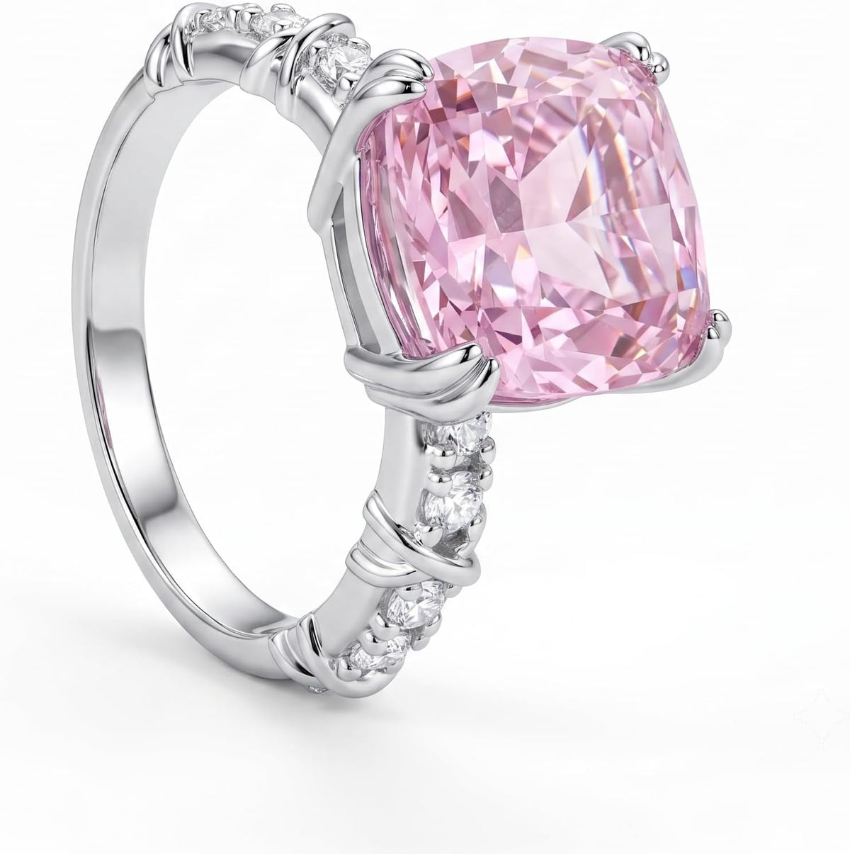 5CT Cushion Cut Cubic Zirconia Engagement Ring for Women, 925 Sterling Silver Platinum Plated Side Stone Cocktail Promise Ring